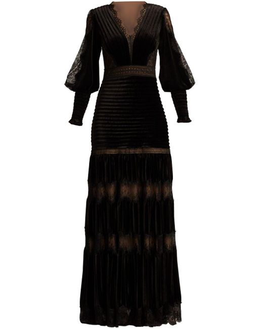 Tadashi Shoji Black Lace-embellished Long-sleeve Dress