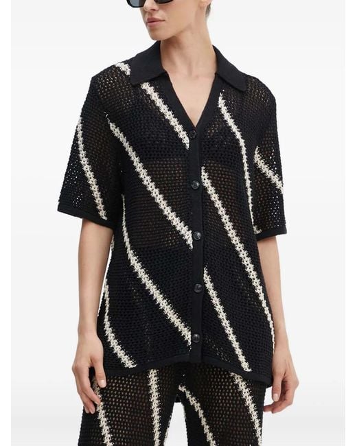 Samsøe & Samsøe Black Striped-Pattern Short-Sleeve Cardigan