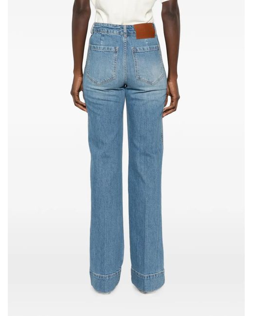 Victoria Beckham Blue Alina Patch-Pocket Wide-Leg Jeans