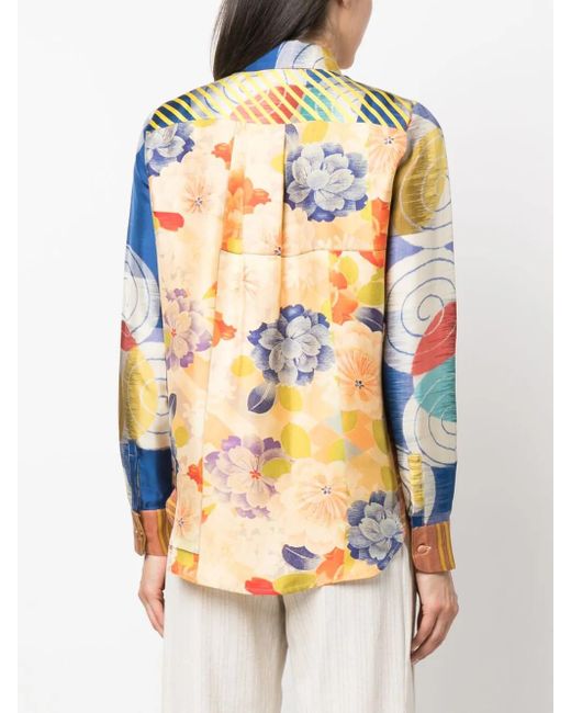 Pierre Louis Mascia Orange Floral-Print Silk Shirt