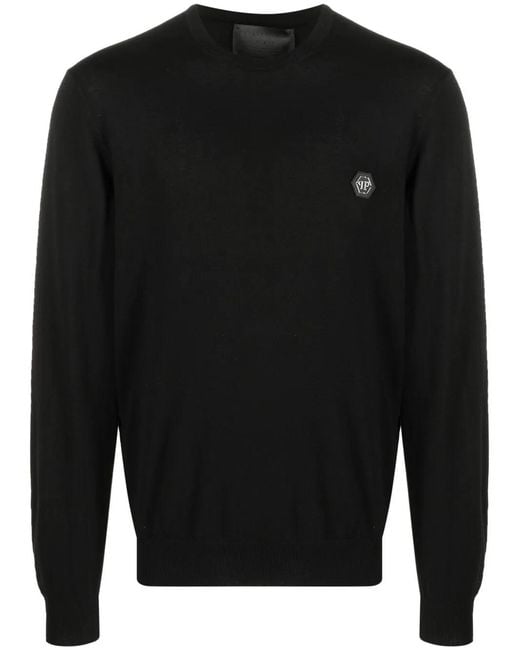 Philipp Plein Black Logo Plaque Jumper for men