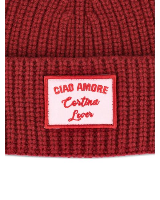 Giada Benincasa Red Gerippte Beanie Mit Logo-Patch