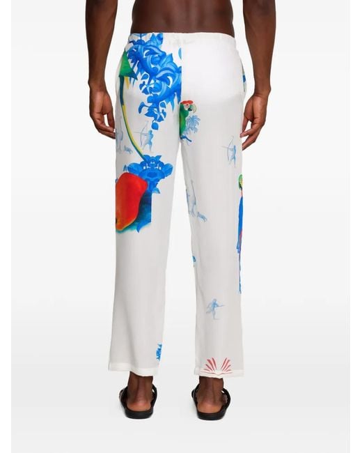 Amir Slama Blue Parrot-Print Trousers for men