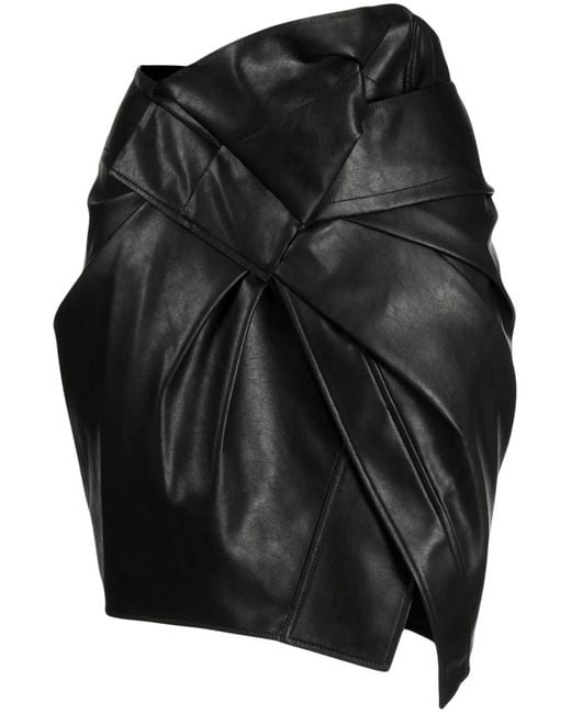 JNBY Black Asymmetric Faux-Leather Pleated Miniskirt