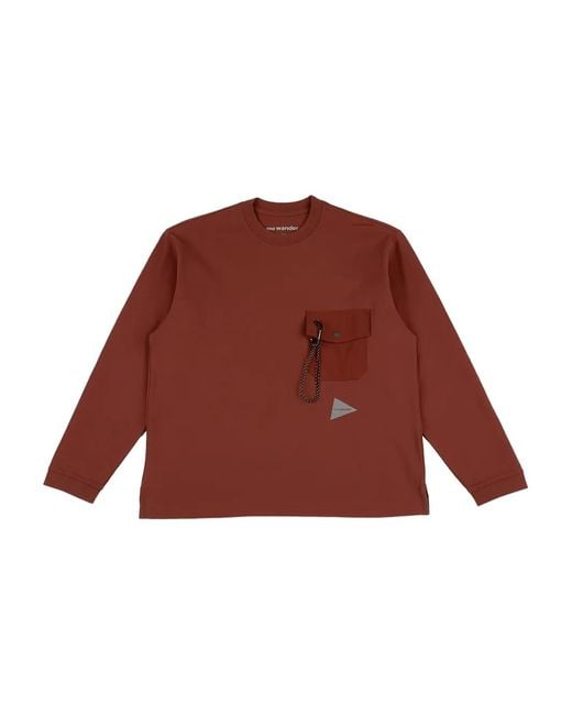 And Wander Red Pocket Long-Sleeve T-Shirt for men