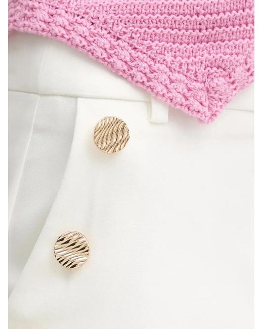 Morgan White Button-Detail Tailored Trousers