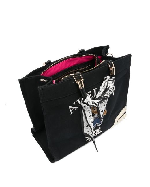 Secret Pon-pon Black Medium Saint Tropez Teddy-Bear Tote Bag