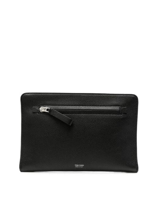 Tom Ford Black Grained Leather Clutch Bag for men