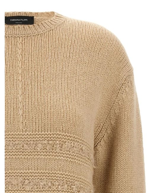 Fabiana Filippi Natural Textured Knitted Sweater With Relaxed Fit And Side Slits