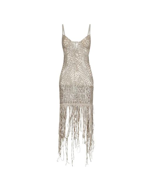 The Attico White Sequinned Fringed Dress
