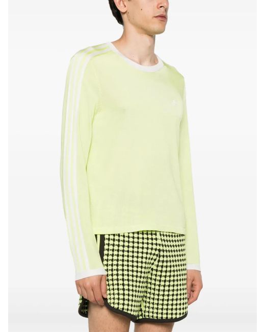 Adidas Yellow 3-Stripes Crew-Neck Sweater