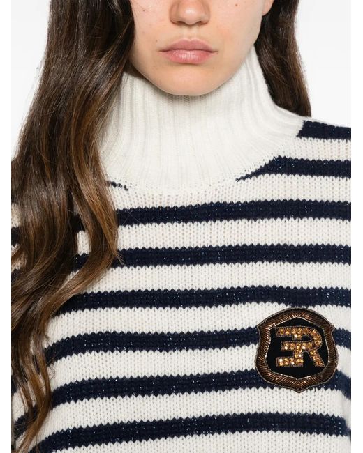 ERMANNO FIRENZE Blue Striped Logo-Patch Sweater
