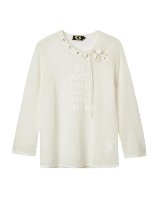 Mini Cream White Langärmeliger Pullover Mit Asymmetrischem Kragen