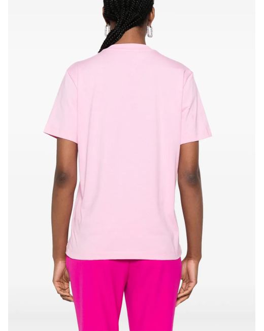 MSGM Pink Logo-Embroidered Cotton T-Shirt