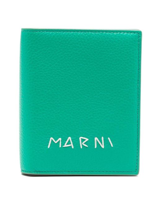 Marni Green Logo-embroidered Leather Wallet
