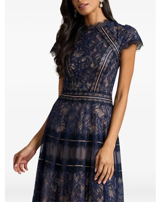 Tadashi Shoji Blue Robe Mi-Longue Ahern Brodée À Volants Superposés