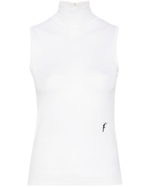 Ferragamo White Embroidered-logo Virgin-wool Tank Top