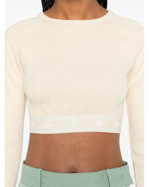 Top de canalé con manga larga Adidas de color White