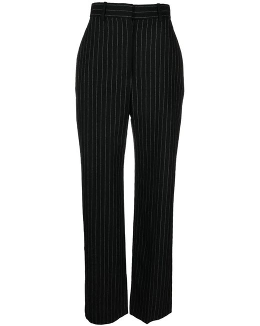 McQueen Black Chalk Stripe Wool Trousers