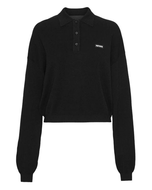 ROTATE BIRGER CHRISTENSEN Black Long-Sleeve Polo Shirt