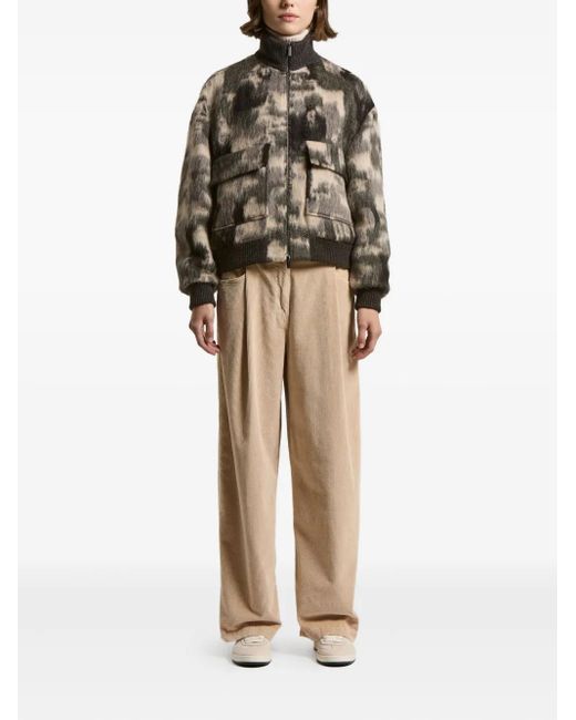 Peserico Green Camouflage-Pattern Zip-Front Jacket