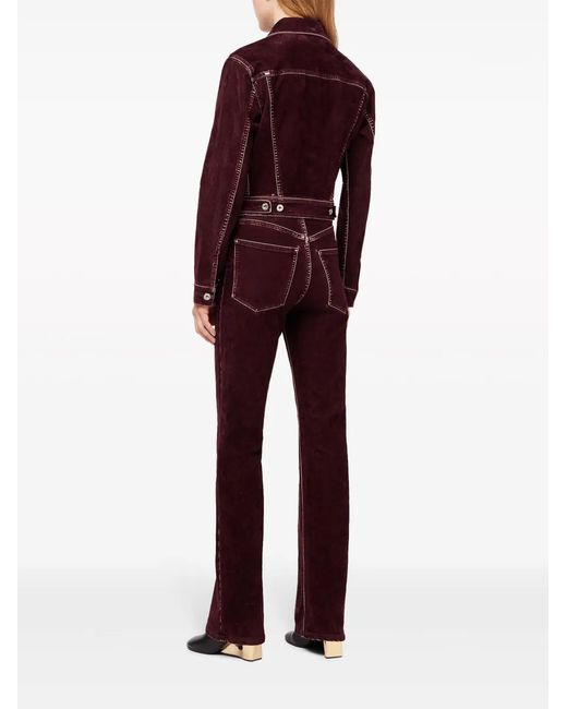 Rabanne Red High-Waist Straight-Leg Velvet Trousers