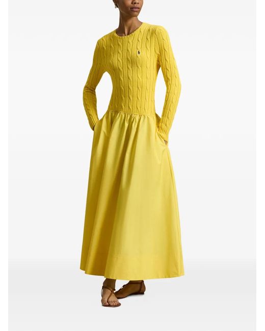 Polo Ralph Lauren Cable-Knit Bodice Cotton Dress in Yellow | Lyst Polo Ralph Lauren Cable-Knit Bodice Cotton Dress in Yellow | Lyst