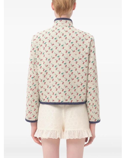 Valentino Garavani White Padded Caban With Cherryfic-Print Jacquard