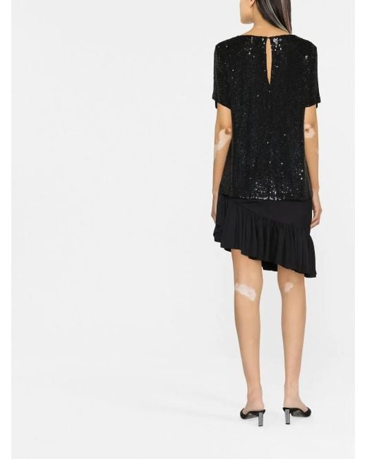 P.A.R.O.S.H. Black Sequinned Short-Sleeve Top