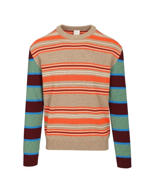 Paul Smith Orange Striped Contrast-Sleeve Crew-Neck Sweater for men