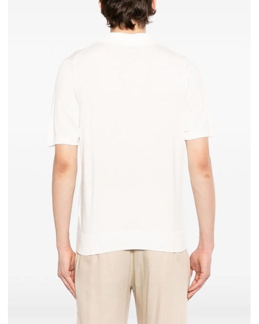 Canali White Short-Sleeve Open Collar Polo Shirt for men