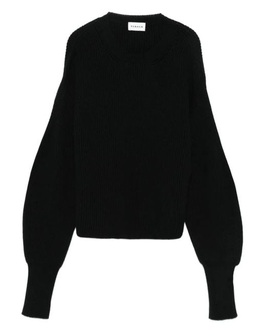 P.A.R.O.S.H. Black Ribbed Balloon-Sleeve Sweater