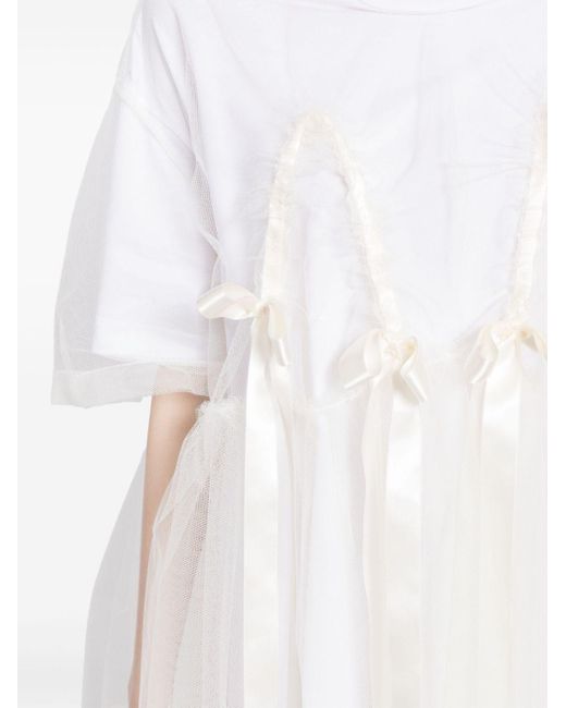 Simone Rocha White Bow-embellished Tulle-overlay Dress