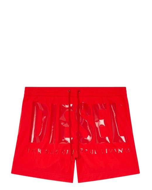 DIESEL Mittellange Bade-Shorts mit farbgleichem Logo in Red für Herren