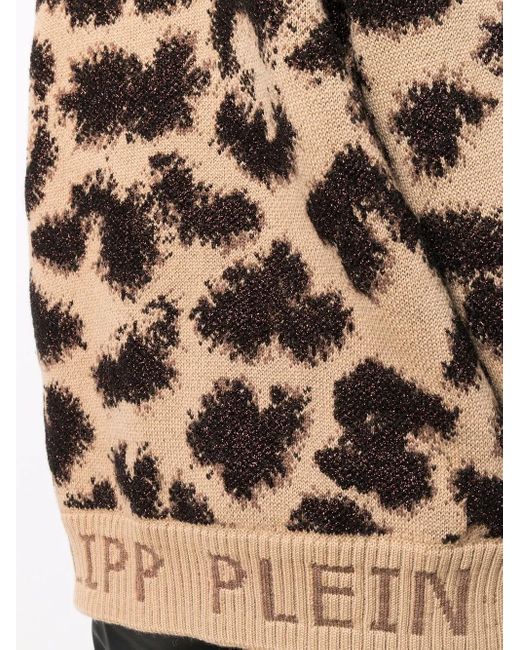Philipp Plein Brown Long-sleeved Lurex Leopard Jumper