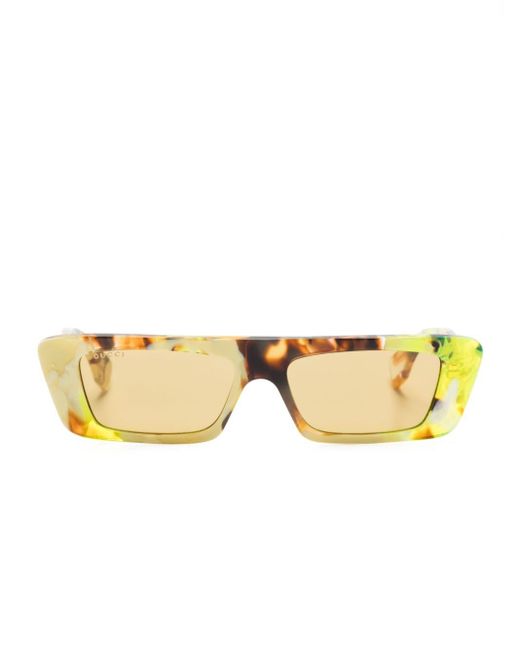 Gucci Yellow Eckige Sonnenbrille in Schildpattoptik