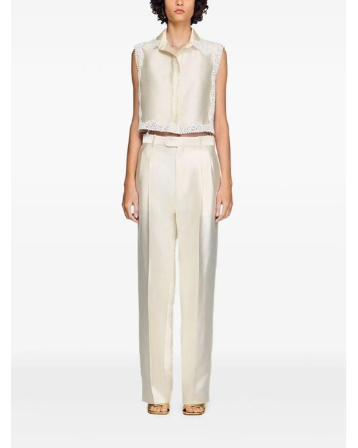 Sandro White Satin Trousers