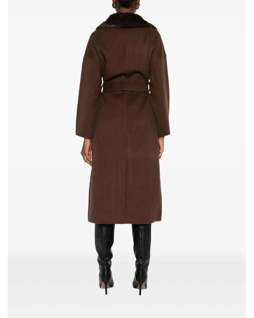 Betta Corradi Brown Panelled-Collar Belted Coat