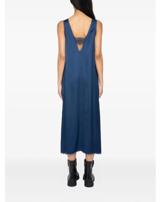 Zadig & Voltaire Blue Lace-Trimmed Slip Midi Dress