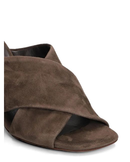 Julie Dee Brown Crossover-Strap Suede Mules