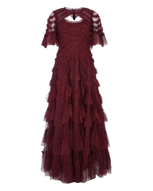 Needle & Thread Purple Robe Longue Aviana À Manches Courtes