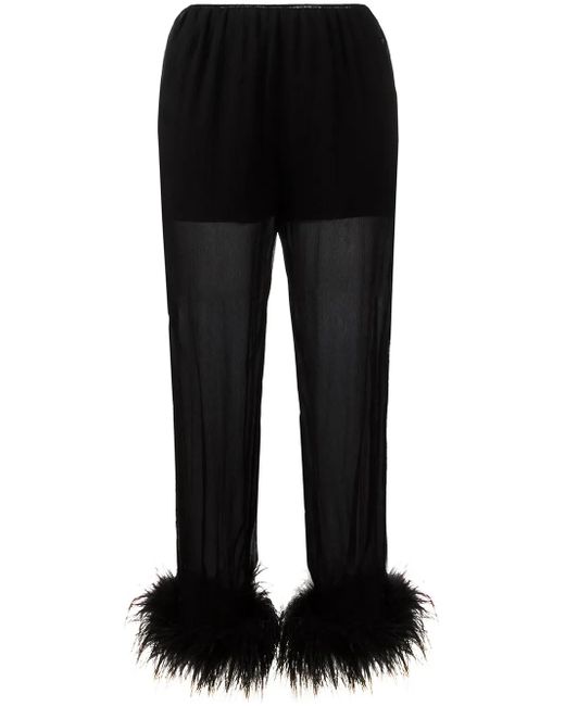 Prada Black - Sheer Effect Trousers With Ostrich Feather Cuffed Ankles - Women - Silk/ostrich Feather - 40