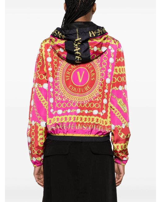 Versace Red V-emblem Chain Windbreaker Jacket