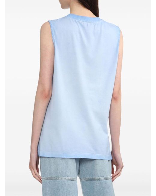 MSGM Blue Logo-embroidered Cotton Tank Top