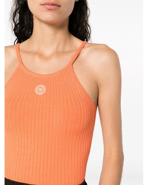 Sporty & Rich Orange Ribbed-Knit Logo-Patch Top