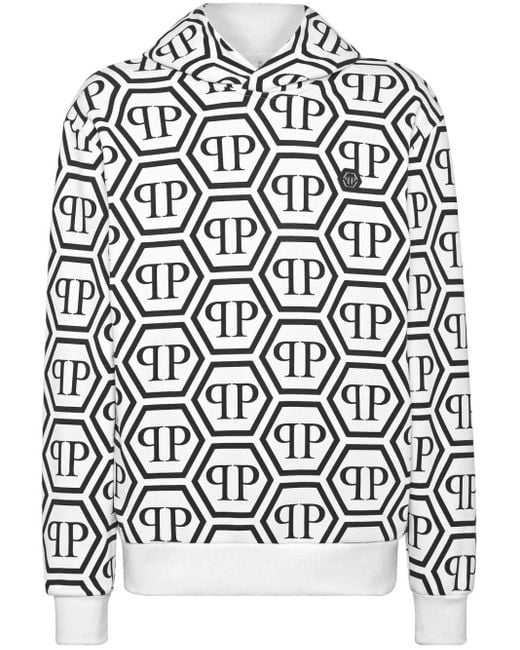 Philipp Plein Black Monogram-pattern Jersey Hoodie for men
