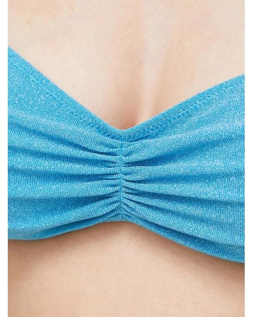 Mc2 Saint Barth Blue Levante Glitter-Effect Ruched Bikini Top
