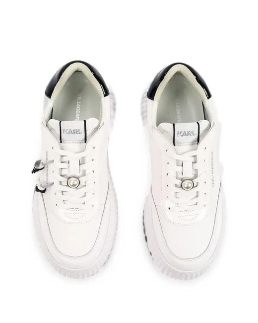 Karl Lagerfeld White Pearl-Embellished Platform Sneakers
