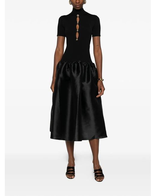 Self-Portrait Black Button-Detail Midi Dress