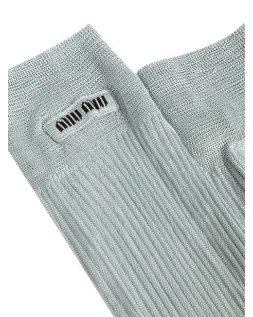 Miu Miu Blue Logo-Patch Socks